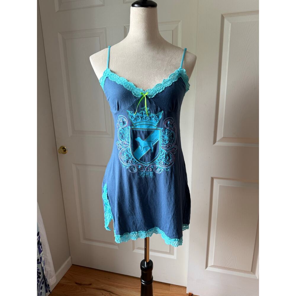 Victoria’s Secret PINK Y2K Crest Lace Cami Mini Dress M/L McBling Baby Doll